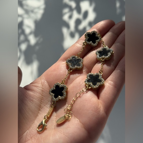 Clover Bracelet Floral Sterling Silver 925 Black Clover Bracelet - Picture 7 of 11